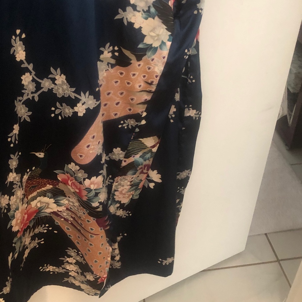 Navy Floral Satin Kimono Robe - Picture 4 of 5